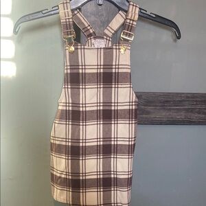 Plaid Kids Dress in Brown and Cream